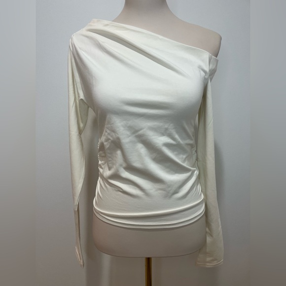 J. Crew NWT Asymmetrical off-the-shoulder top in stretch cotton blend in ivory - Picture 5 of 7